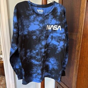NASA Blue and Black Tie-Dye Long Sleeve Shirt size large